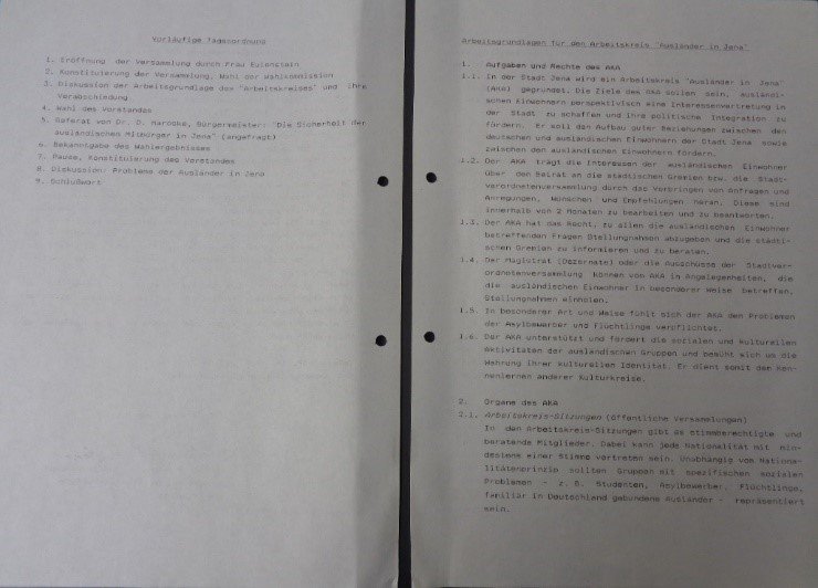 Arbeitsgrundlagen für den Arbeitskreis „Ausländer in Jena“, Stadtarchiv Jena, Sammlung: Margot Eulenstein